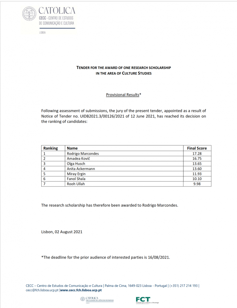 Concurso a Bolsas de Doutoramento - Relação final - UIDB2021.3-00126-2021